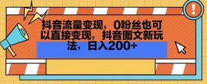 抖音流量变现，0粉丝也可以直接变现，抖音图文新玩法，日入200+【揭秘】-小鸿资源库