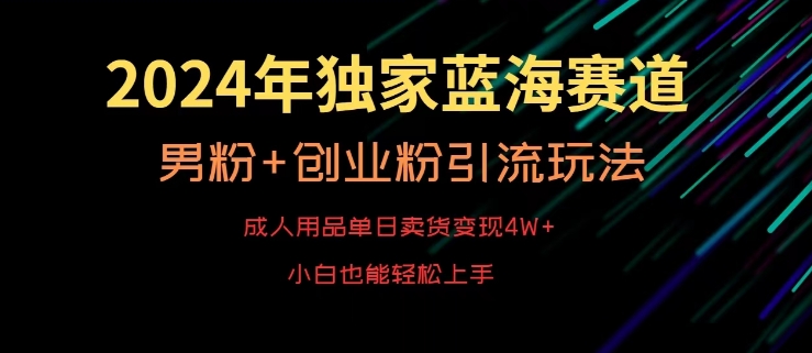 2024年独家蓝海赛道，成人用品单日卖货变现4W+，男粉+创业粉引流玩法，不愁搞不到流量【揭秘】-小鸿资源库