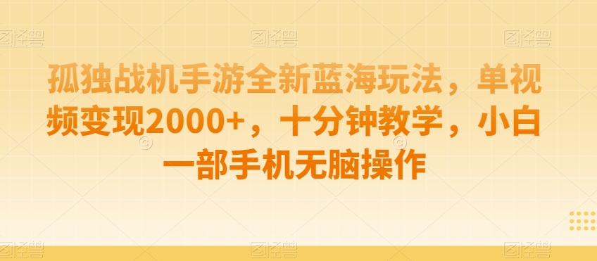 孤独战机手游全新蓝海玩法,单视频变现2000+,十分钟教学,小白一部手机无脑操作【揭秘】-小鸿资源库