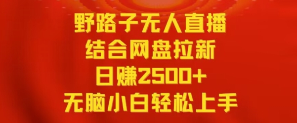 野路子无人直播结合网盘拉新,日赚2500+,小白无脑轻松上手【揭秘】-小鸿资源库