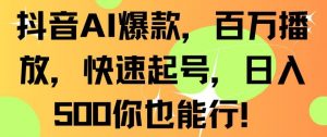 抖音AI爆款，百万播放，快速起号，日入500你也能行【揭秘】-小鸿资源库