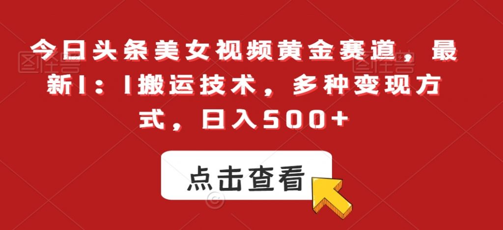 今日头条美女视频黄金赛道，最新1：1搬运技术，多种变现方式，日入500+【揭秘】-小鸿资源库