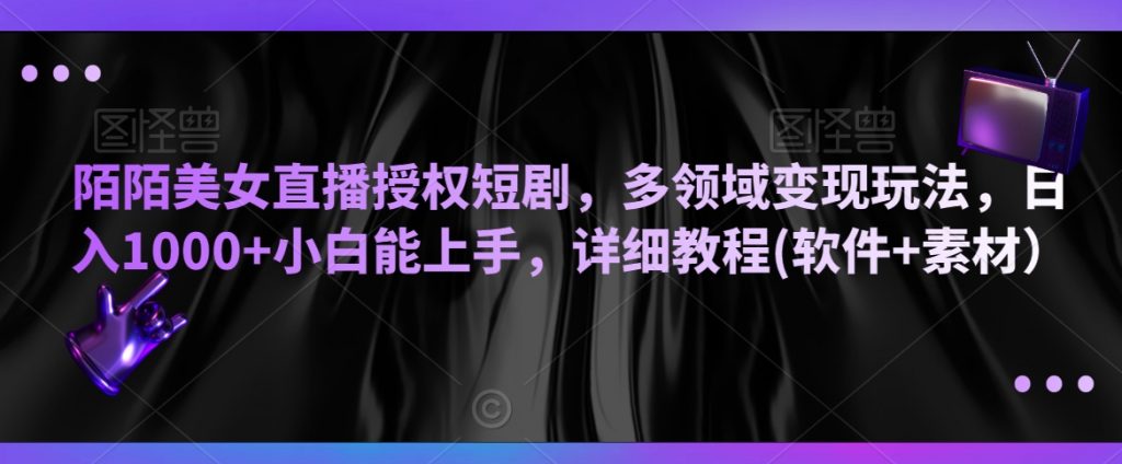 陌陌美女直播授权短剧，多领域变现玩法，日入1000+小白能上手，详细教程(软件+素材）【揭秘】-小鸿资源库