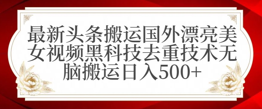 最新头条搬运国外漂亮美女视频黑科技去重技术无脑搬运日入500+【揭秘】-小鸿资源库