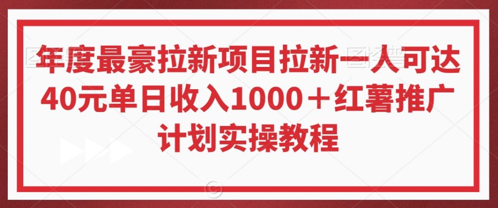 年度最豪拉新项目拉新一人可达40元单日收入1000＋红薯推广计划实操教程【揭秘】-小鸿资源库