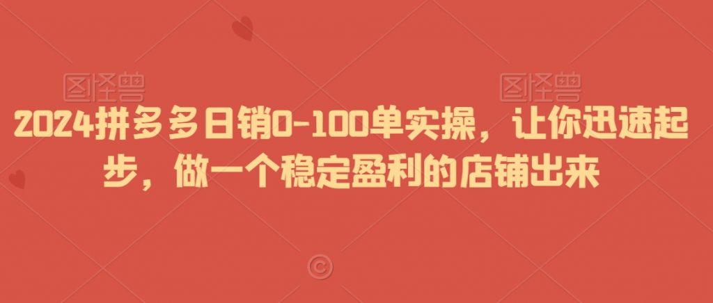 2024拼多多日销0-100单实操，让你迅速起步，做一个稳定盈利的店铺出来-小鸿资源库
