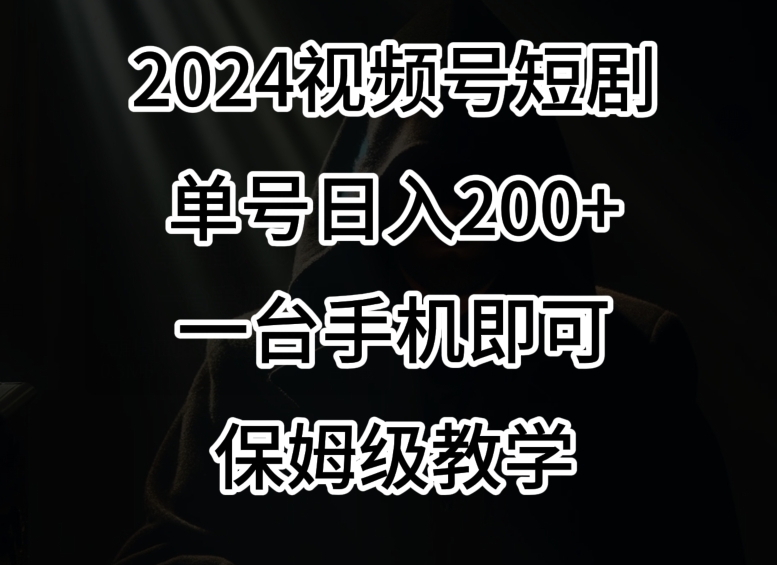 2024风口,视频号短剧,单号日入200+,一台手机即可操作,保姆级教学【揭秘】-小鸿资源库