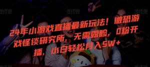 24年小游戏直播最新玩法！微恐游戏怪谈研究所，无需露脸，0粉开播，小白轻松月入5W+【揭秘】-小鸿资源库