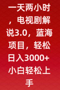 一天两小时，电视剧解说3.0，蓝海项目，轻松日入3000+小白轻松上手【揭秘】-小鸿资源库