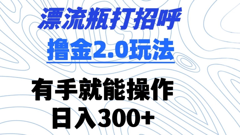 漂流瓶打招呼撸金2.0玩法,有手就能做,日入300+【揭秘】-小鸿资源库