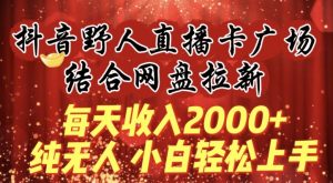 每天收入2000+，抖音野人直播卡广场，结合网盘拉新，纯无人，小白轻松上手【揭秘】-小鸿资源库