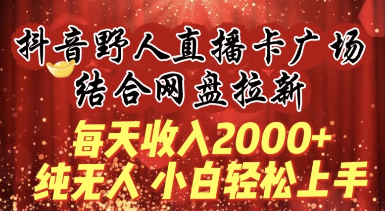 每天收入2000+，抖音野人直播卡广场，结合网盘拉新，纯无人，小白轻松上手【揭秘】-小鸿资源库