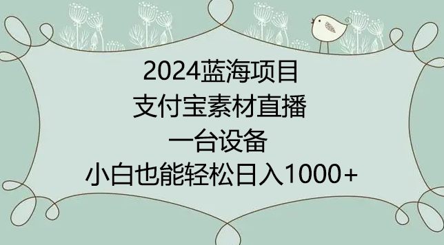 2024年蓝海项目，支付宝素材直播，无需出境，小白也能日入1000+ ，实操教程【揭秘】-小鸿资源库
