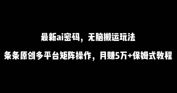 最新ai流量密码，傻瓜式搬运玩法，条条原创，多平台矩阵操作，月赚5万+保姆式教程【揭秘】-小鸿资源库