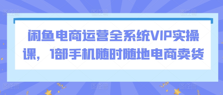 闲鱼电商运营全系统VIP实操课,1部手机随时随地电商卖货-小鸿资源库