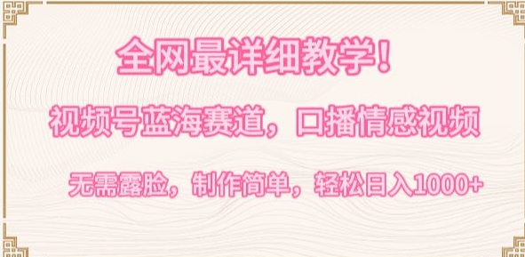 全网最详细教学,视频号蓝海赛道,口播情感视频,无需露脸,制作简单,轻松实现日入1000+【揭秘】-小鸿资源库