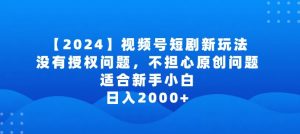 2024视频号短剧玩法，没有授权问题，不担心原创问题，适合新手小白，日入2000+【揭秘】-小鸿资源库