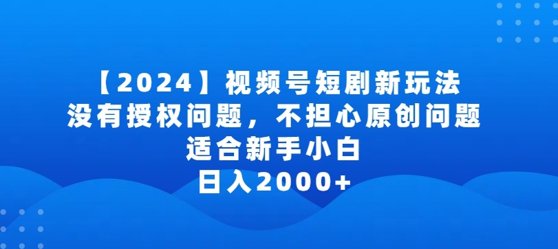 2024视频号短剧玩法，没有授权问题，不担心原创问题，适合新手小白，日入2000+【揭秘】-小鸿资源库
