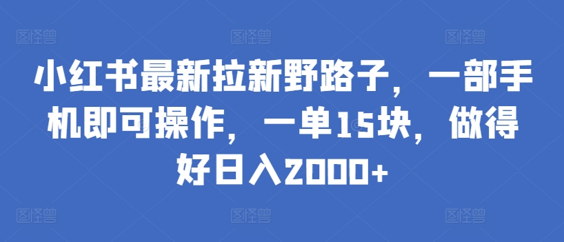 小红书最新拉新野路子，一部手机即可操作，一单15块，做得好日入2000+【揭秘】-小鸿资源库