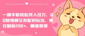 一部手机轻松月入过万，QQ短视频交友配对玩法，单日吸粉200+，精准变现【揭秘】-小鸿资源库