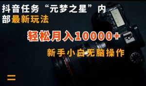 抖音任务“元梦之星”内部最新玩法，新手小白无脑操作，轻松月入10000+【揭秘】-小鸿资源库