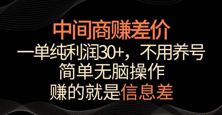 中间商赚差价，一单纯利润30+，简单无脑操作，赚的就是信息差，轻轻松松日入1000+【揭秘】-小鸿资源库