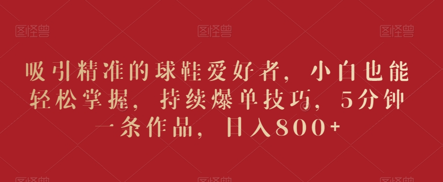 吸引精准的球鞋爱好者，小白也能轻松掌握，持续爆单技巧，5分钟一条作品，日入800+【揭秘】-小鸿资源库