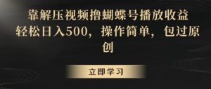 靠解压视频撸蝴蝶号播放收益，轻松日入500，操作简单，包过原创【揭秘】-小鸿资源库