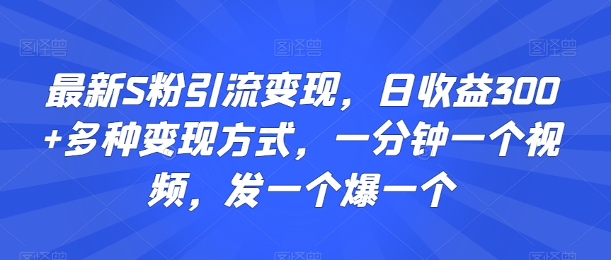 最新S粉引流变现,日收益300+多种变现方式,一分钟一个视频,发一个爆一个【揭秘】-小鸿资源库
