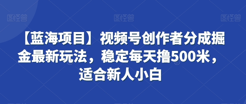 【蓝海项目】视频号创作者分成掘金最新玩法,稳定每天撸500米,适合新人小白【揭秘】-小鸿资源库
