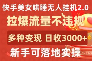 快手美女哄睡无人挂机2.0.拉爆流量不违规，多种变现途径，日收3000+，新手可落地实操【揭秘】-小鸿资源库