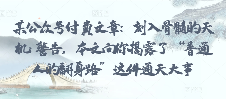 某公众号付费文章：刻入骨髓的天机: 警告，本文向你揭露了 “普通人的翻身路” 这件通天大事-小鸿资源库