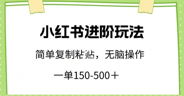 小红书进阶玩法，一单150-500+，简单复制粘贴，小白也能轻松上手【揭秘】-小鸿资源库