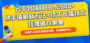 大平台项目日入2000+,快手播剧新方法+持久开播技术,狂撸磁力聚星【揭秘】-小鸿资源库