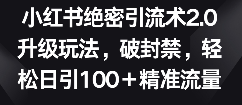 小红书绝密引流术2.0升级玩法,破封禁,轻松日引100+精准流量【揭秘】-小鸿资源库