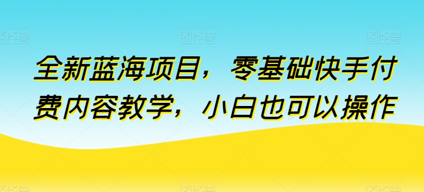 全新蓝海项目，零基础快手付费内容教学，小白也可以操作【揭秘】-小鸿资源库