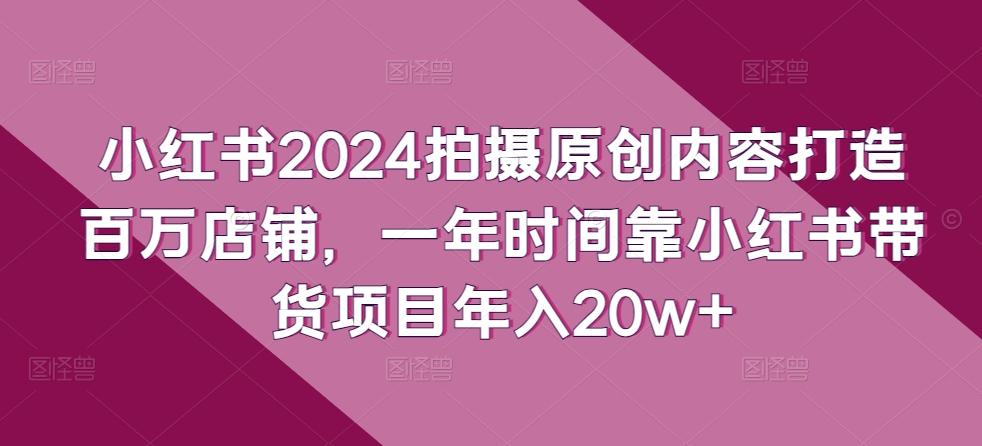 小红书2024拍摄原创内容打造百万店铺,一年时间靠小红书带货项目年入20w+-小鸿资源库