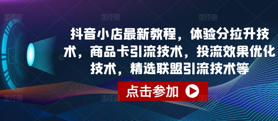 抖音小店最新教程，体验分拉升技术，商品卡引流技术，投流效果优化技术，精选联盟引流技术等-小鸿资源库