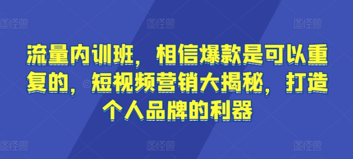 流量内训班，相信爆款是可以重复的，短视频营销大揭秘，打造个人品牌的利器-小鸿资源库