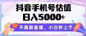 抖音手机号估值，日入5000+，不露脸直播，小白秒上手【揭秘】-小鸿资源库