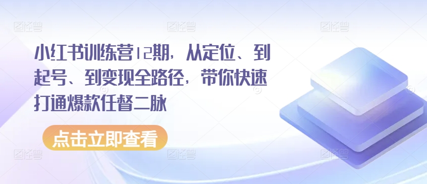 小红书训练营12期，从定位、到起号、到变现全路径，带你快速打通爆款任督二脉-小鸿资源库