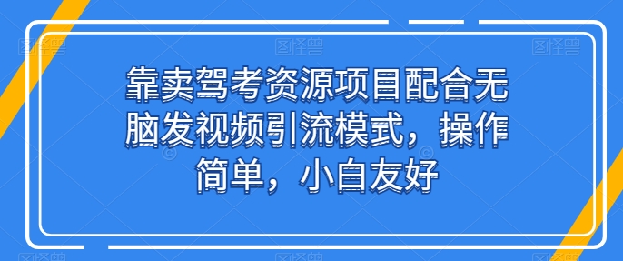 靠卖驾考资源项目配合无脑发视频引流模式，操作简单，小白友好【揭秘】-小鸿资源库
