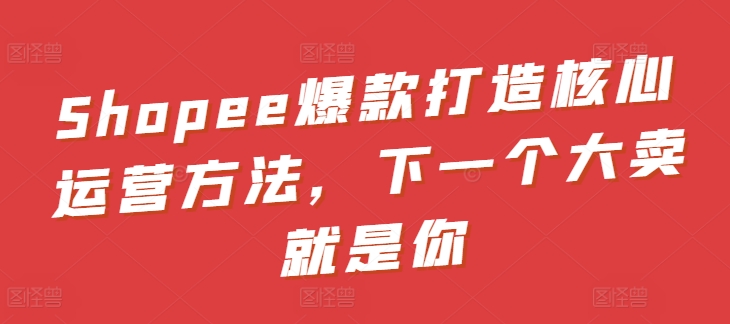 Shopee爆款打造核心运营方法，下一个大卖就是你-小鸿资源库