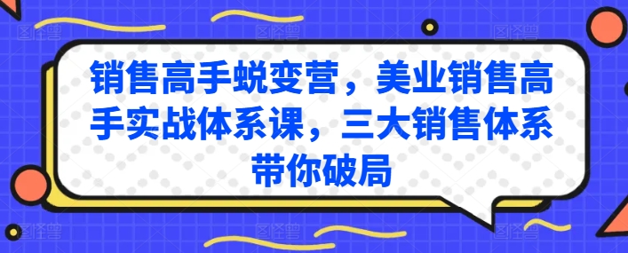 销售高手蜕变营，美业销售高手实战体系课，三大销售体系带你破局-小鸿资源库
