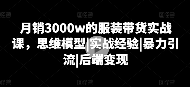 月销3000w的服装带货实战课，思维模型|实战经验|暴力引流|后端变现-小鸿资源库