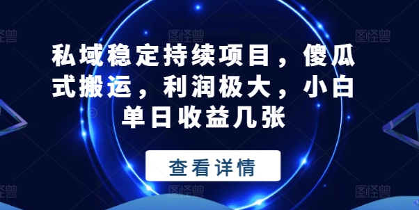 私域稳定持续项目，傻瓜式搬运，利润极大，小白单日收益几张【揭秘】-小鸿资源库