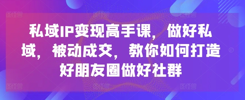 私域IP变现高手课，做好私域，被动成交，教你如何打造好朋友圈做好社群-小鸿资源库