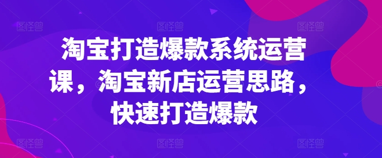 淘宝打造爆款系统运营课，淘宝新店运营思路，快速打造爆款-小鸿资源库