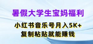 暑假大学生宝妈福利，小红书音乐号月入5000+，复制粘贴就能赚钱【揭秘】-小鸿资源库