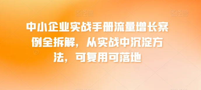 中小企业实战手册流量增长案例全拆解,从实战中沉淀方法,可复用可落地-小鸿资源库